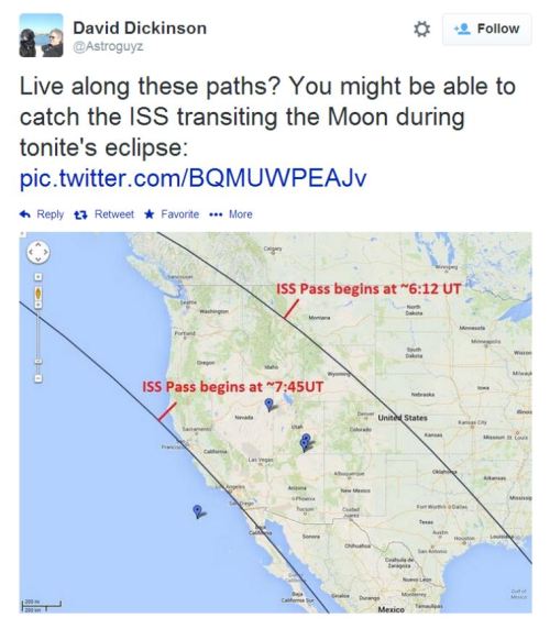 Tweet About ISS Pass During Lunar Eclipse